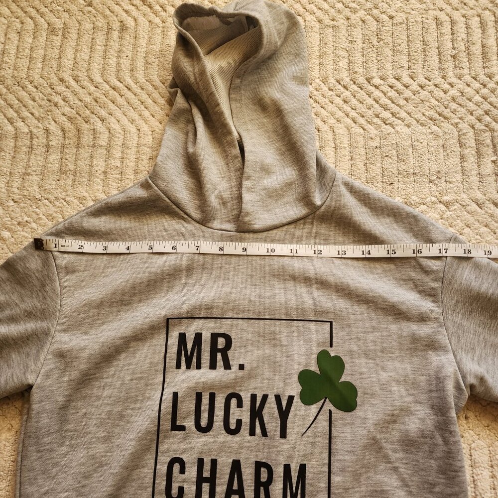 Kids Gray “MR. LUCKY CHARM” Shamrock Hoodie Size L - Picture 13 of 16